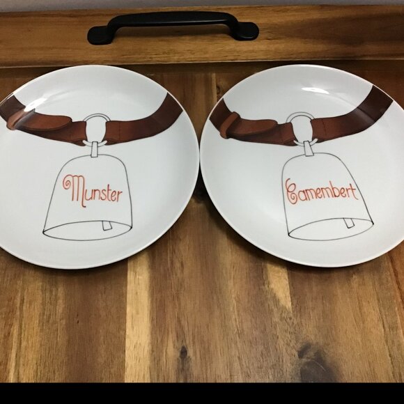 Vtg Le Chamberlain France Set Of 5 French Bistro Cheese Plates Hand Painted 7.5" - Picture 2 of 6